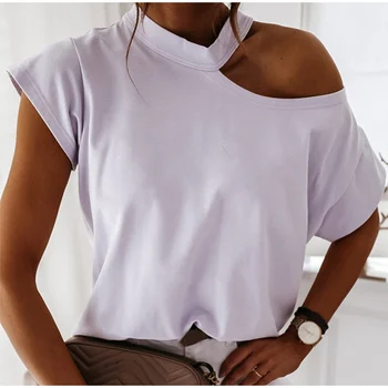 Seksualus Off Peties Vientisa Spalva Moterys Apynasrio T-Shirts 2020 Naujas Vasaros Moterų Trumpomis Rankovėmis Viršūnes Atsitiktinis Palaidų Backless Ponios Tees