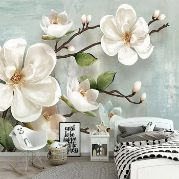 3D Tapetai Stereo Paramos Magnolia Gėlių Freskomis Šiuolaikinės Paprastas Gyvenimo Kambario, Miegamasis Namų Dekoro Sienų Tapybos 3 D Papel De Parede