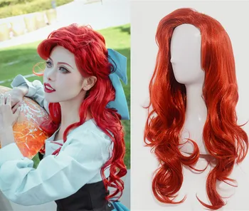 Helovinas moterų Vada Undinė cosplay Perukas Pincess Ariel raudona banguoti plaukai Šalies Etape Vaidmenį Vaidina taylor raudona stiliaus perukas