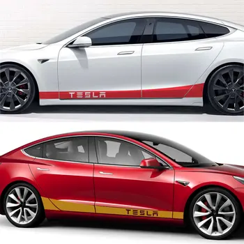 2VNT Automobilių Lipdukai Durų Pusėje Sijonas Apdaila Sporto Lipdukai Tesla Model 3 S X P100D Kėbulo Dekoras Apsiaustas Vinilo kinas Automobilių Reikmenys