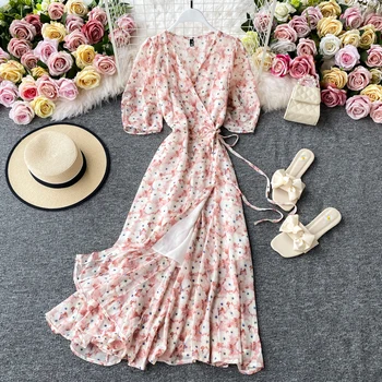 Boho Prašmatnus Gėlių Šifono Suknelė Moterims Vasaros Bohemijos Gėlių Spausdinti Holiday Beach 