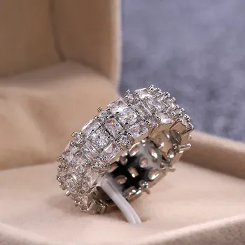 Didelis Bling Cirkonis Akmuo Juostos Žiedas Sidabro Spalvos Moterys Bižuterijos Vestuvės Vestuvinis Žiedas