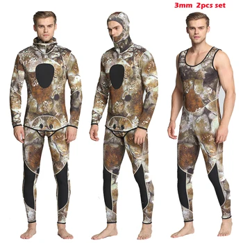 Vyrai 3mm povandeninės medžioklės hidrokostiumą, nardymo kostiumas camo neopreno Padalinta wetsuits Žvejybos ir medžioklės Kamufliažas Žiemos banglenčių drabužiai