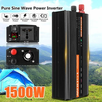Pure Sine Wave Power saulės Inverterių DC12V 24V 48V, kad AC220V 1500W Įtampos Transformatorius Konverteris Automobilių Micro nuotolinio