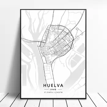 Huelva A Coruna Valjadolidas Alikantė Badajoz Mostoles Ispanijos Žemėlapio Plakatas
