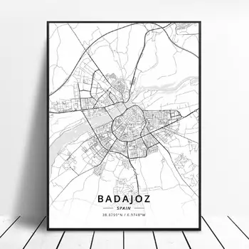 Huelva A Coruna Valjadolidas Alikantė Badajoz Mostoles Ispanijos Žemėlapio Plakatas
