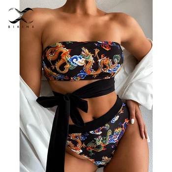 Aukštos juosmens bikini 2020 m. moteris Seksuali dragon spausdinti maudymosi kostiumėlį moteris Bandeau maudymosi kostiumėliai moterims Stebėjimo plaukti kostiumas maudymosi kostiumą besimaudančių