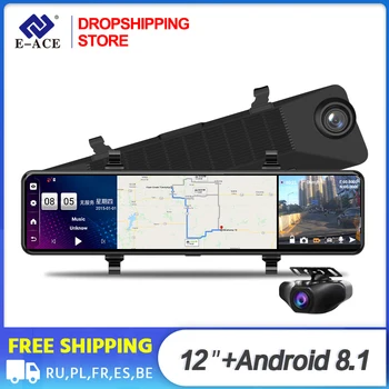 Dropshipping E-ACE D15 12 Colių Automobilių Dvr 4G Android 8.1 FHD 1080P Galinio vaizdo Veidrodėlis Vaizdo įrašymo GPS Navigacijos Brūkšnys Fotoaparatas