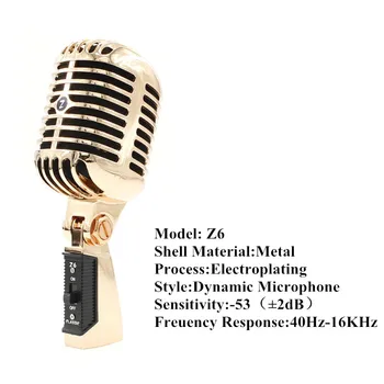 Profesinės Laidinio Senovinių Klasikinių Mikrofonas Aukščiausios Kokybės Dinamišką Juda Ritė Mike Deluxe Metalo Vokalo Senojo Stiliaus Ktv Mic Z6 mike