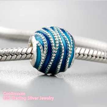 Pavasario 925 Sterling Silver Blue Swirls Žavesio, Sumaišyti Emalio Žavesio Karoliukai Tinka Originalus prekių Pakabukai Apyrankės papuošalai