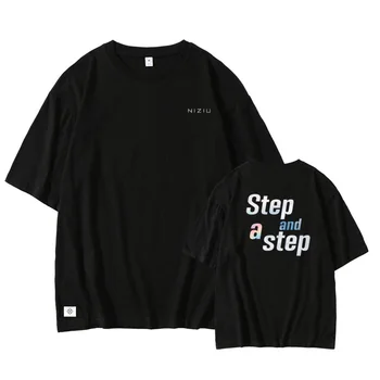 Kpop NiziU debiutinį albumą Žingsnis Ir Žingsnis patį spausdinimą, o neck t shirt vasaros unisex o kaklo nukrito peties rankovėmis t-shirt