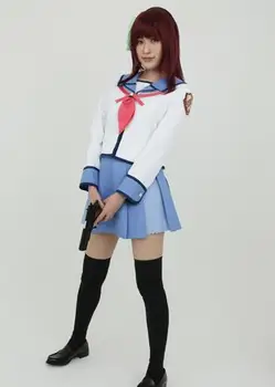 Anime Angel Beats! cosplay Nakamura Jurijus cos JK Japonų kilmės mados Vasaros mokyklos uniformas, viršuje+sijonas+kaklaraištis+Šukuosena+ženklelis