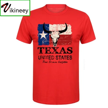 Pigūs karšto pardavimo Didmeninės Pagrindinio Retro Trumpas Rankovės medvilnės JAV Valstijos Teksaso Vėliavos Vyrų marškinėliai Derliaus O-kaklo marškinėliai