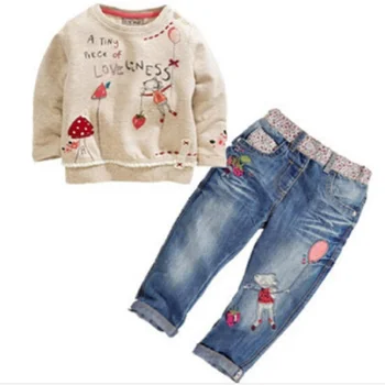 Vaikams Pasakos 2020 m. pavasarį, rudenį 2VNT vaikus mergina drabužius ilgomis rankovėmis o-kaklo Marškinėlius+džinsai drabužiai, 2-6Y vaikas merginos komplektai