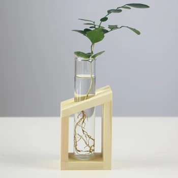Stiklinis Vamzdelis, Medinės Vazos Stovi Gėlių Vazonai Hydroponic Augalų Sode Paprasta Apdaila FP8
