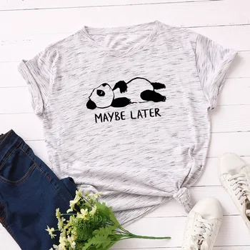 Naujas Mielas Panda Laišką, Print T Shirt Moterims, Plius Dydis S-5XL Atsitiktinis T Marškinėliai Medvilnė, O Kaklo trumpomis Rankovėmis Vasarą Marškinėlius Viršūnės