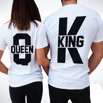 Trumpomis Rankovėmis T Marškinėliai Moterims Vyrai 2018 M. Vasaros Naujas Viršūnes Karalius ir Karalienė Atsitiktinis Palaidų Pora Drabužių Balta Atitikimo Mėgėjams Unisex marškinėliai