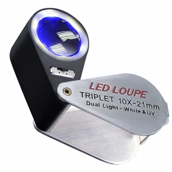 Rankinės, Sulankstomas Mini 10x Didinimo Galia Juvelyras Loupe didinamasis stiklas + 6 LED IR 1 UV lemputė, 21mm objektyvas
