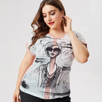 2020 m. Vasaros mama drabužius trumpomis rankovėmis PrintedT-shirt mados ponios Derliaus elegantiškas Plius Dydis Moterų Topai