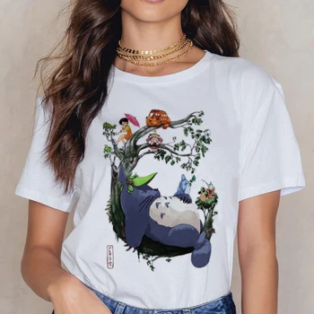 Totoro Studio Ghibli drabužius marškinėlius moterims spausdinti ulzzang grunge 2020 estetinės drabužiai, balti marškinėliai