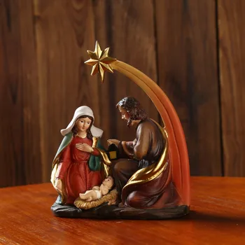 Statula Kristaus Gimimo Scena Nustatyti Figūrėlės Kūdikis Jėzus Kalėdinis Namų Dekoras Lovelę Ėdžiose Miniatiūros Ornamentu Katalikų Bažnyčia Dovana