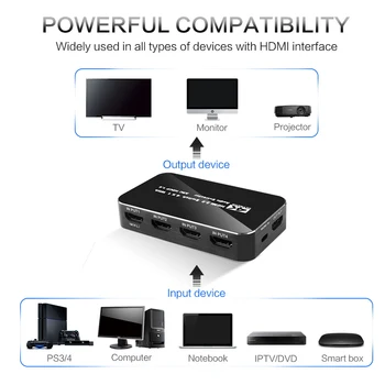 KEBIDU HDMI suderinamus Jungiklis 2.0 4K 60HZ HDR Splitter Pereiti 4 1 Iš Switcher Audio Extractor HDCP 2.2 PS4 pro DVD