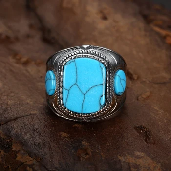 CFBulongs Vintage Blue Natūralaus Akmens Žiedas bižuterijos Žalia Akmuo Piršto Žiedą ir Moterų Vestuvės Žiedas