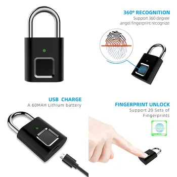 Saugumo Durų Užraktas Smart Keyless USB Įkrovimo pirštų Atspaudų Spynos Spintelę protingo Namo 