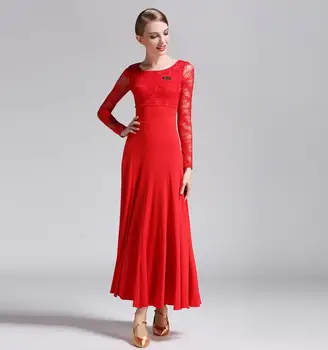 Standartinių Sportinių Šokių Suknelės 2019 Aukštos Kokybės Nėrinių Rankovės Flamenko Šokių Sijonas Moterims Pigūs Etape Valsas Šokių Suknelė