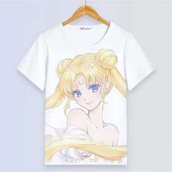 Sailor Moon Seksuali Moteris Balti marškinėliai Kawaii Luna Katė Tapybos Femme Tee Marškinėliai Animacinių filmų Trumpas Rankovės Vasaros Viršūnes Harajuku Drabužiai