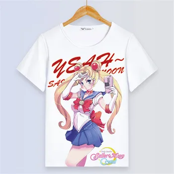 Sailor Moon Seksuali Moteris Balti marškinėliai Kawaii Luna Katė Tapybos Femme Tee Marškinėliai Animacinių filmų Trumpas Rankovės Vasaros Viršūnes Harajuku Drabužiai