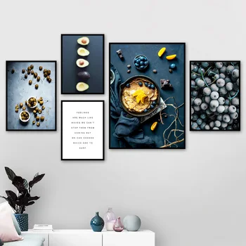Spurgos Mėlynių, Apelsinų Avokado Sienos Menas Spausdinti Paveikslai Tapyba Maisto Nordic Plakatai Ir Spausdina Vaisių Meno Virtuvės Sienos Nuotraukas