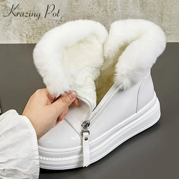 Krazing puodą natūralios odos, suapvalinti tne butas platforma išlaikyti šiltas triušio kailio apdaila šalto apsaugos sweety girl sniego batai L15