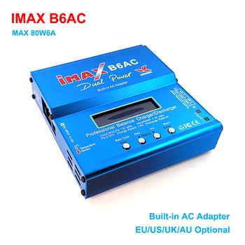 IMAX B6AC 80W Baterijos Likutis Įkroviklis Išleidiklis Už Lipo Li-ion NiMh NiCd PB Baterijos Built-in AC Adapteris ES MUMS AU UK Kištukas