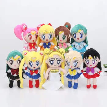 9Pcs/set Sailor Moon pliušinis žaislas visi nustatyti Ramybės Chinbi Veneros ir Jupiterio Gyvsidabrio Uranas, Plutonas Mars Įdaryti Žaislas Vaikams