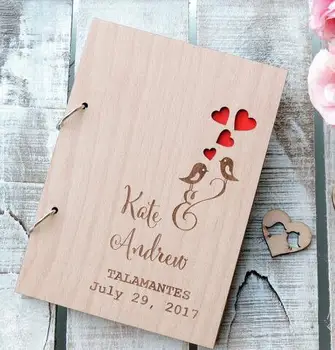 Asmeninį Meilės Paukščių vestuvės kaime svečias albumus graviruotas Mediniai svečių knygos Priėmimo gimtadienio baby shower žurnalai