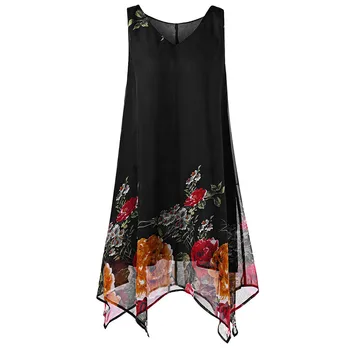 SAGACE suknelė Moterų Plius Dydis Gėlių Spausdinti Šifono Suknelė mados Rankovių Nereguliarus Hem Mini suknelė moterims Seksualus Paplūdimio Mados nauja