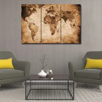 3 gabalas karšto pardavimo Plakatai, Tapyba ir grafika Retro Pasaulio Žemėlapyje Sienos paveiksl Modulinė ant Drobės meno Cuadros Už Kambarį