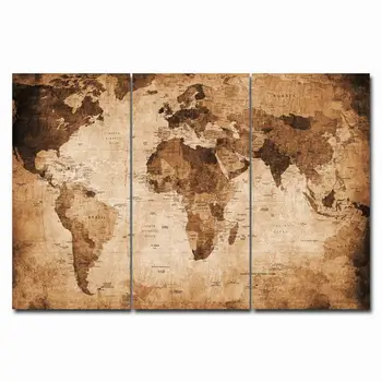 3 gabalas karšto pardavimo Plakatai, Tapyba ir grafika Retro Pasaulio Žemėlapyje Sienos paveiksl Modulinė ant Drobės meno Cuadros Už Kambarį