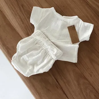 2019 lino atsitiktinis rinkiniai Viršūnes+šortai mielas kūdikis bamblys drabužių rinkiniai kūdikių patalynė trumpas rankovės pp Karšto pants Dviejų dalių komplektas kūdikiams