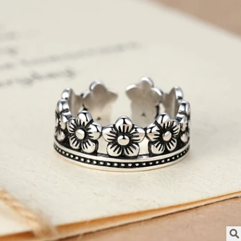 Aukštos kokybės retro stiliaus 925 sterlingas sidabro mažai gėlių ponios reguliuojamas piršto žiedai, papuošalai moterų atviras žiedas