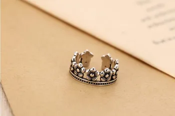 Aukštos kokybės retro stiliaus 925 sterlingas sidabro mažai gėlių ponios reguliuojamas piršto žiedai, papuošalai moterų atviras žiedas