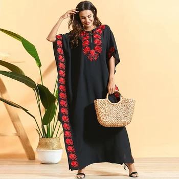 Siskakia Indie Folk Batwing Rankovės Abaja Suknelė Mados Geometrinis Gėlių Siuvinėjimas Musulmonų Dubajus Etninės Suknelės Moteriška Apranga
