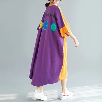 Plus Size Kratinys Ilgi Marškinėliai-Suknelė Moterų 2020 M. Vasarą korėjos Prarasti Medvilnės Ponios Suknelės Negabaritinių Spausdinti Suknelė 5XL 6XL 7XL