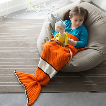 70X140cm vaikai undinė antklodė mezgimo kūdikių antklodė vaikams fotografuoti rekvizitai sofa mesti antklodę nemo kostiumas žuvų miego maišas