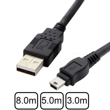 8m 5m 3m mini USB 5Pin USB 2.0 male duomenų kabelis, naudojamas standžiojo disko, vaizdo kameros ir telefono, MP3, MP4, su geriausios kokybės