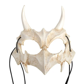 Gyvūnų Kaukė Ilgai Dantys Demonas Samurajus PU Baltas Kaulų Kaukė Tengu Dragon Yaksa Tiger Mask Cosplay Helovinas Priedai