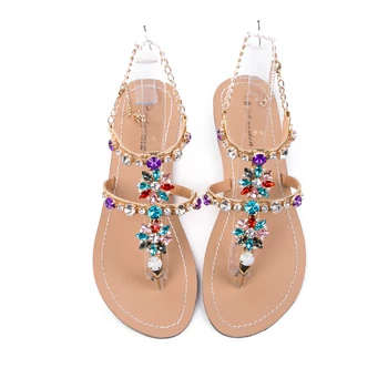 2020 NAUJAS Moterų Mados vasaros bohemijos diamond sandalai T-diržas dirželis fifo Šlepetės Femal Atsitiktinis paplūdimio šviečia boho batai