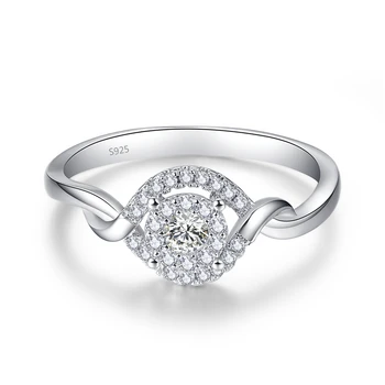 Moteris Romantiškas 925 Sterlingas Sidabro Žiedai 8MM Apvalus Didelis Crystal White CZ Žiedai, Vestuvių Dalyvavimas S925 Fine Jewelry
