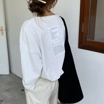 Qooth Moterys T-shirt Pavasario O-kaklo, ilgomis Rankovėmis laisvo Stiliaus Raidėmis Atspausdintas T-shirt Modis Mujer Viršūnes qh2258